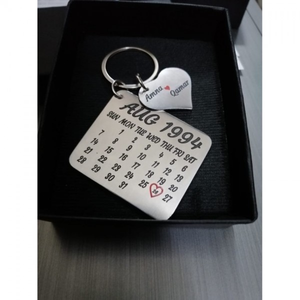 Customized Metallic Heart and Calendar Keychain