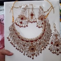 Artificial Jewellery complete set For Women's & Girls' Fashion Necklace, Earrings with Golden Combination Hyderabadi set