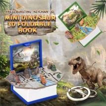 Children Keychain 3D Mini Fold Book Toys Kids Stress Relief Dinosaurs Rings Castle Toys Jewelry Gift Car Key Chain