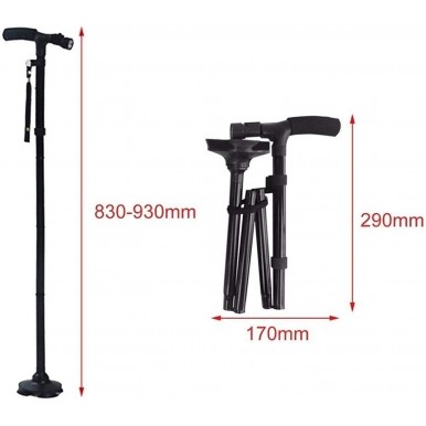 Retractable Collapsible Anti-slip Double T-handle Folding Walking Stick with LED Light Multi-function Crutch