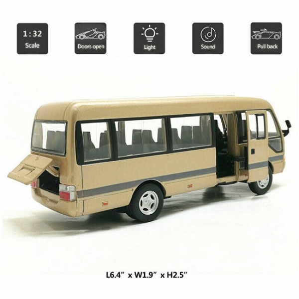 1:32 Toyota Coaster Bus Model Car Diecast Alloy Toy Vehicle Kids Pull Back Beige 