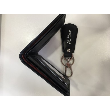 Customized Genuine Black Leather Wallet With Keychain