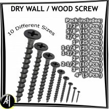 Dry Wall  Wood Screw - 1/2 inch - 4 inch - Pack of 10 Different Sizes