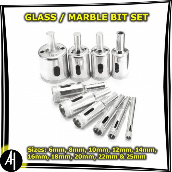 Glass Marble Drill Bit Set - 10 Pcs. (6mm - 25mm)