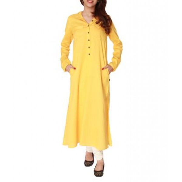 Princess'cut ,printed a-line kurta with one side pocket wooden buttons. on  front and sleeves (