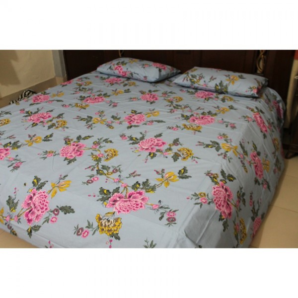 Export Quality Floral Printed Bed Sheet With 2 Pillows