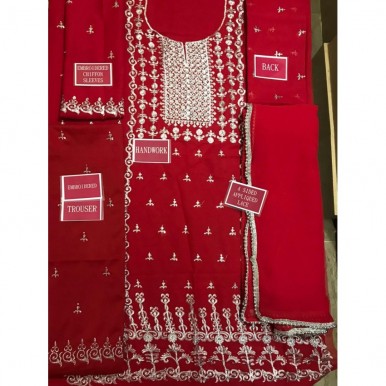 Zari Embroidered Chiffon Dress for Weddings
