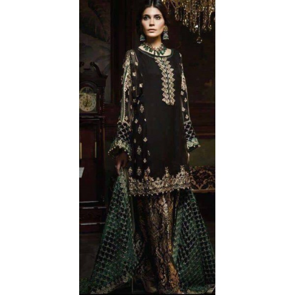 Luxury Chiffon Dress in Black Colour Heavy Zari Work Embroidery