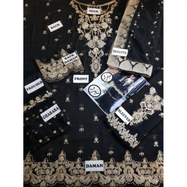 Black Embroidered Net Gharara Dress for Women