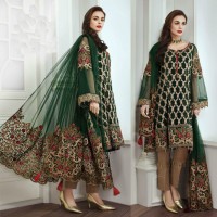 Beautiful Heavy Embroidery Dark Green Dress for Her