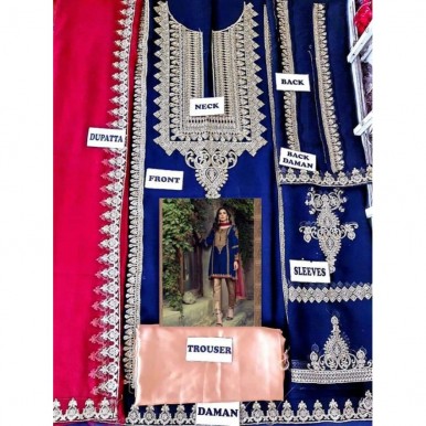Royal Blue Dress with Silver Embroidery and Pink embroidered dopatta
