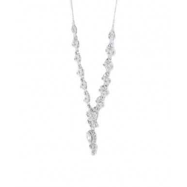 Silver Silver Rodium Plated White Crystal Necklace Set 