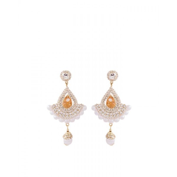 Golden Plated Pearl Earrings with Changable Crystals for Women