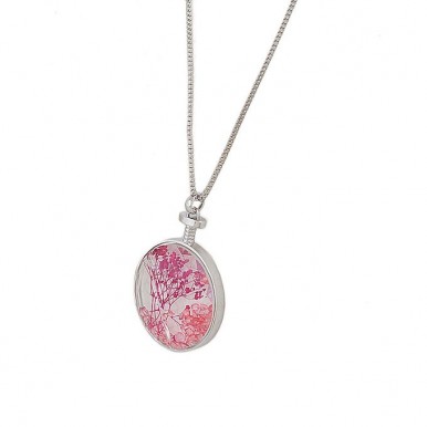 Pink - Silver Rodium - Long Chain Pandent For Women