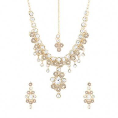  Golden and White Gold Plated Crystals Necklace Set