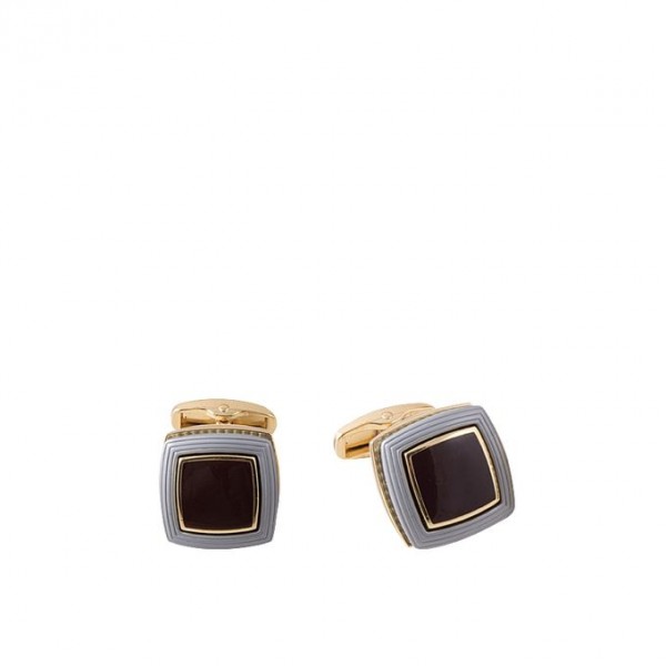 Jet Black Gold Plated Cufflink with Grey Outline