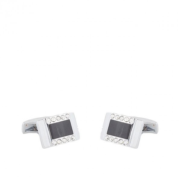  Black and Silver Rhodium Plated Cufflinks for Men