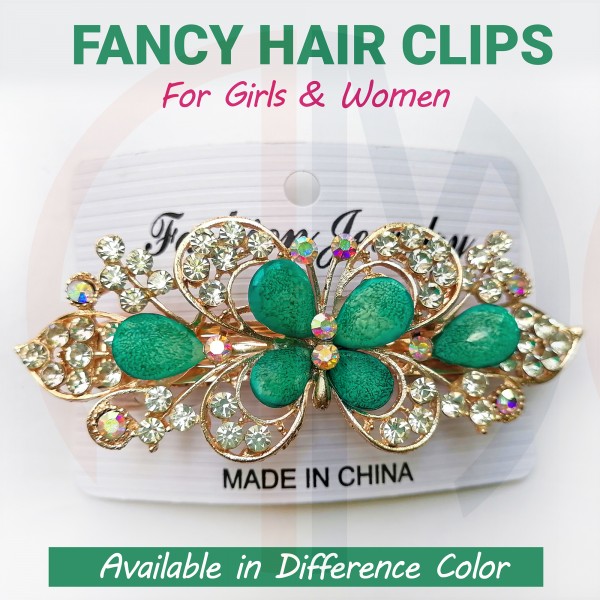 Green Color Fancy Hair Clips for Girls & Women