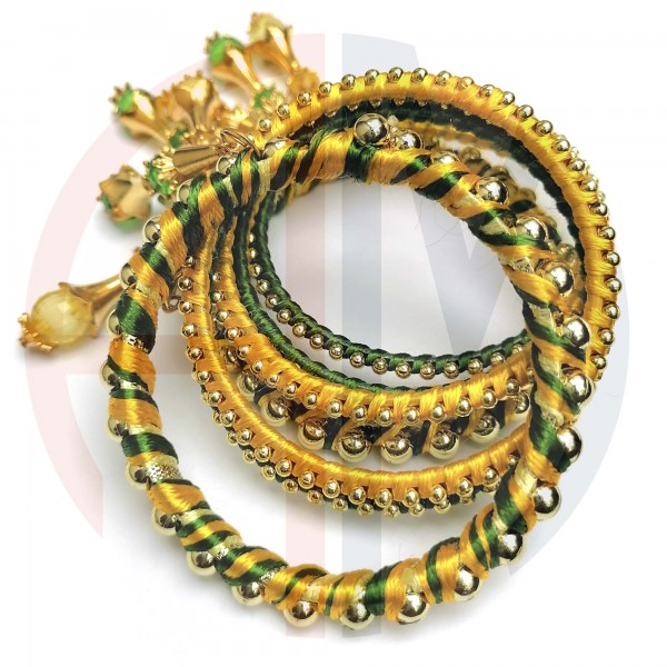 Handmade 8 Bridal Bangle in Gold and Green Color for Wedding / Tail And Mehndi – 2.15 inch