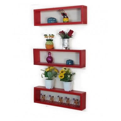 Set Of Three Pieces Wall Hanging Shelf in RED Color