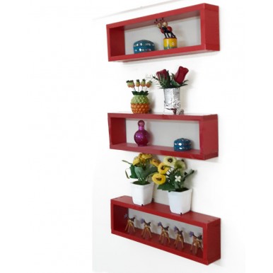 Set Of Three Pieces Wall Hanging Shelf in RED Color