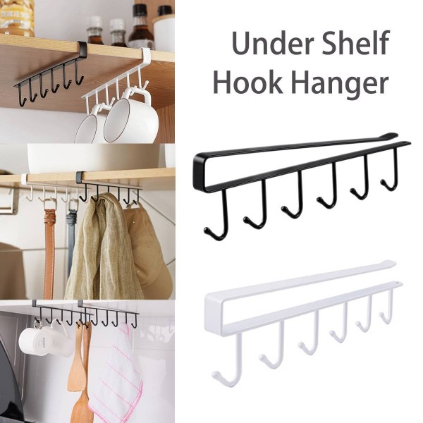 6 Hooks Under Shelf Cup Holder Multi functional Kitchen Utensil Rack