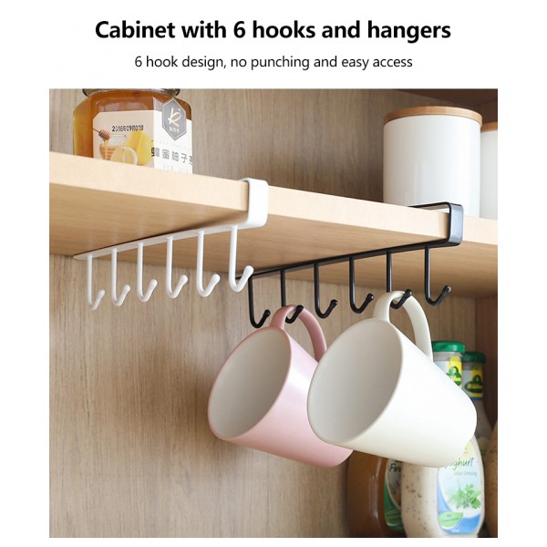 6 Hooks Under Shelf Cup Holder Multi functional Kitchen Utensil Rack for Hanging Buyon.pk