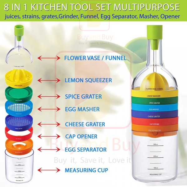 8 in 1 Kitchen Tool Set All in 1 Multipurpose Kitchen Gadget Kitchen Tool  Bottle Bottle Funnel, Lemon squeezer, Spice grater