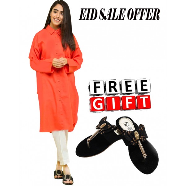 Sale Offer Coral Long Shirt And ﻿Butterfly Slippers