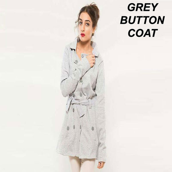 Grey Open Button Coat for Women