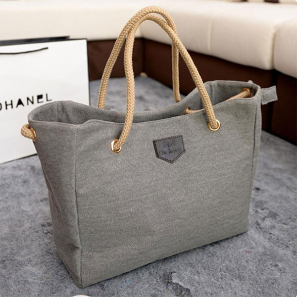 Grey Large Capacity Shopping Hand Bag For Women