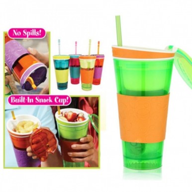 Snackeez Travel Cup Snack drink In One Container Lid Straw Kids Snack bottle