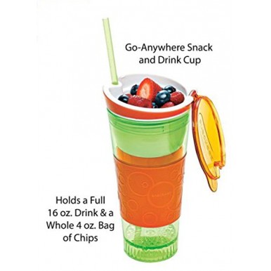 Snackeez Travel Cup Snack drink In One Container Lid Straw Kids Snack bottle