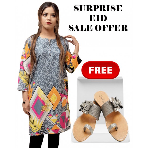 EID SALE OFFER GREY STITCHED KURTI AND SLIPPERS