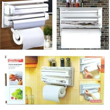 4-in-1 Wall-Mount Paper Towel Holder, Multifunctional Kitchen Plastic Wrap Cling with Spice Sauce Bottle for Household Home Kitchen Tool