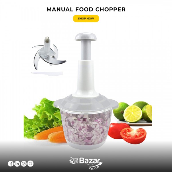 1500 ML Manual Food Chopper with 3 Curved Stainless Steel Blades - Buyon.pk