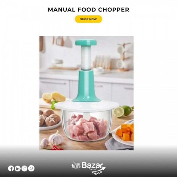 1500 ML Manual Food Chopper with 3 Curved Stainless Steel Blades - Buyon.pk
