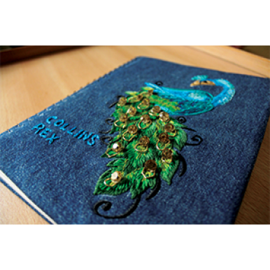 Notebook with Embroidered Peacock Zari work