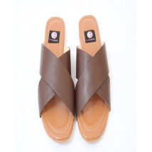 Brown  Leather Cross Strap Casual Chappal for Women 