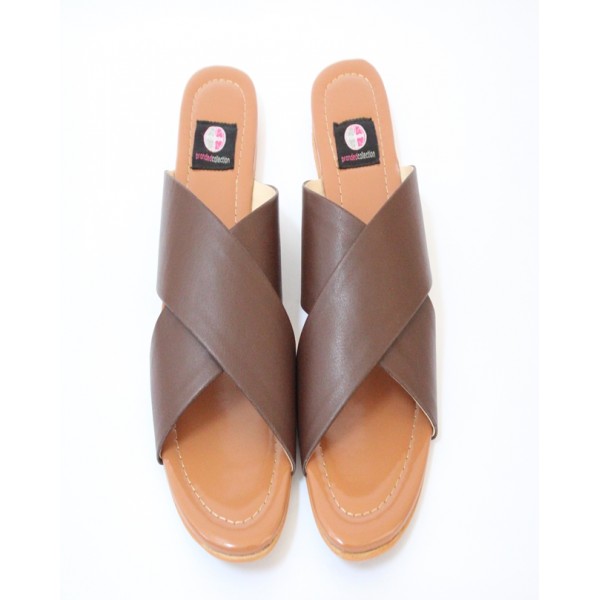 Brown  Leather Cross Strap Casual Chappal for Women 