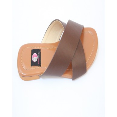 Brown  Leather Cross Strap Casual Chappal for Women 