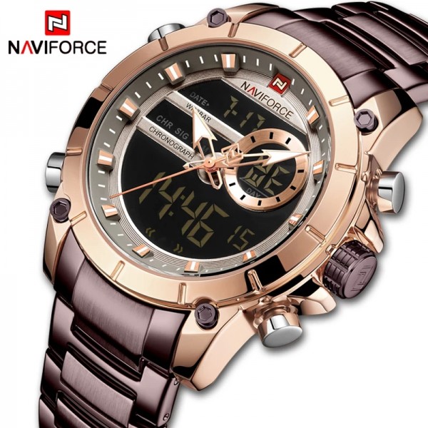 NAVIFORCE Top Luxury Brand Men’s Sports Military Watch Full Steel Waterproof Quartz Digital Watch
