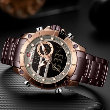 NAVIFORCE Top Luxury Brand Men’s Sports Military Watch Full Steel Waterproof Quartz Digital Watch