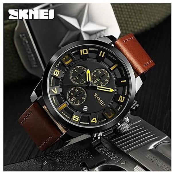 Buy SKMEI 1309 Men Watch Fashion Leather Strap Three Smal Dials