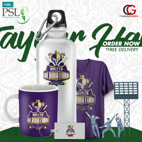 Quetta Gladiators PSL Pack Of Keychain Bottle Tshirt Mug