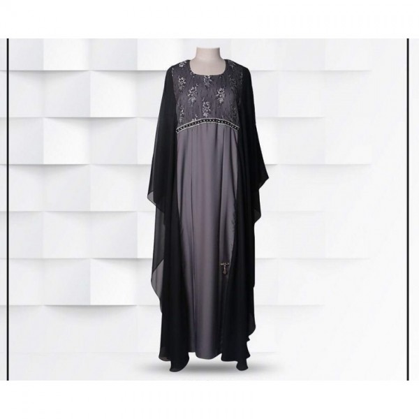 Black and Grey Color Butterfly Style Abaya