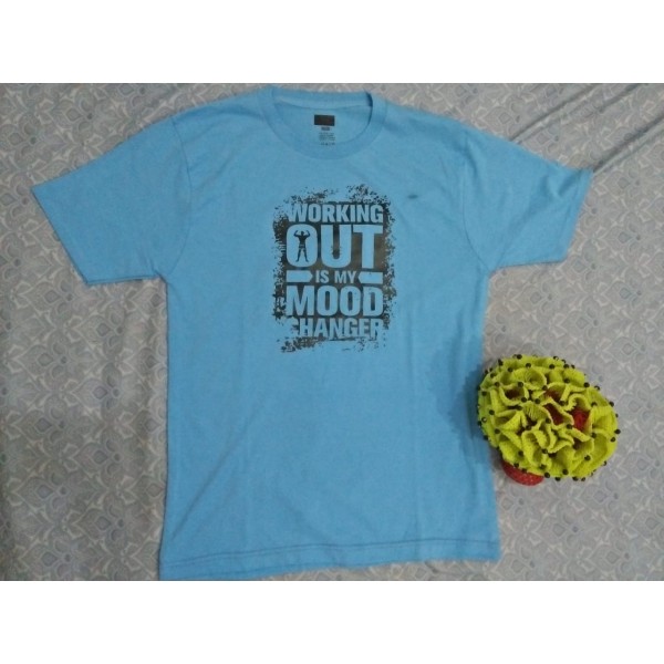 Work out is my mood changer printed Round Neck T-shirts For Him