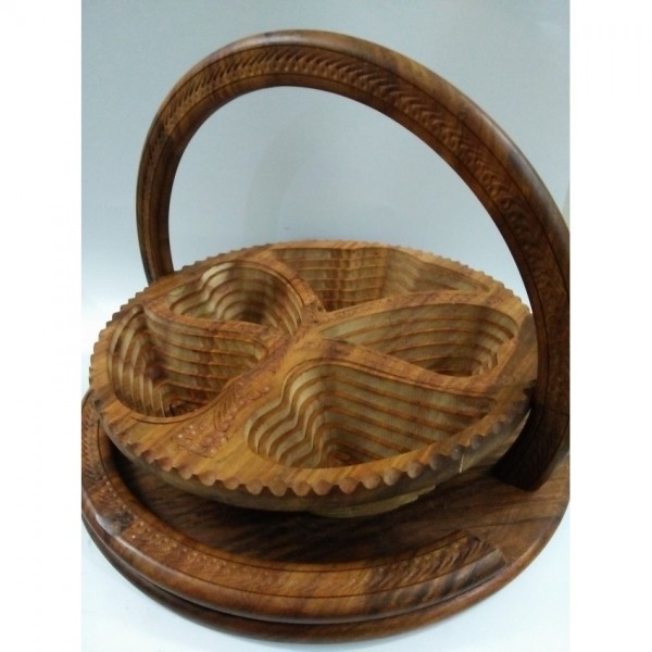 Buy 14 Wooden Dry Fruit Basket Antique Leaf Shape 5 Portion Original Collapsible Handicraft