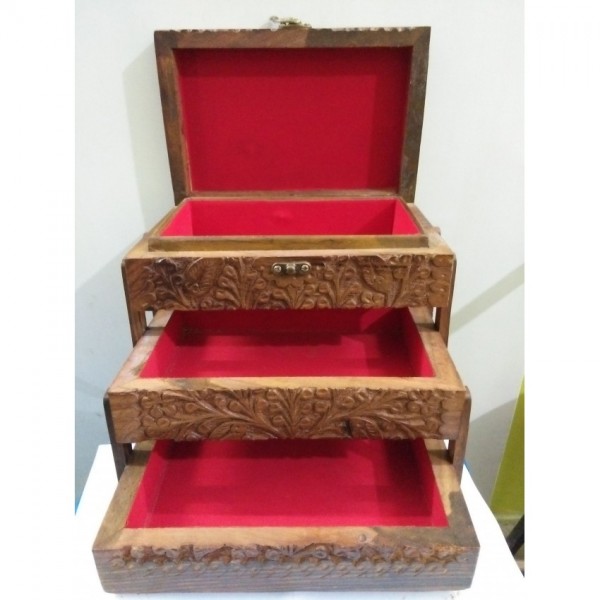 Buy Antique Wooden Jewellery Box Three Stories 10 Inch Solid Floral Designs Brown Wood Color By Product Wala Online In Pakistan Buyon Pk