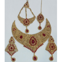 Lead Bridal Jewellery Set Maroon with Tika Jhoomer and Earrings